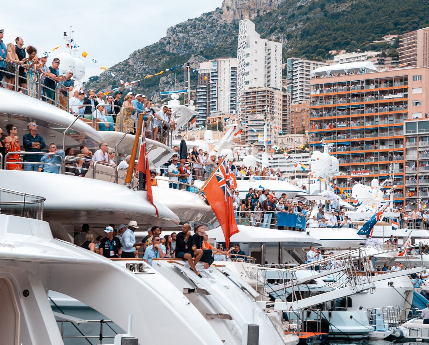 Yachts packed in Monaco harbour during the Grand Prix.